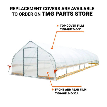 12’ x 40’ Tunnel Greenhouse Grow Tent w/6 Mil Clear EVA Plastic Film, Cold Frame, Hand Crank Roll-Up Sides, Peak Ceiling Roof, TMG-GH1240