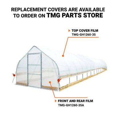 12’ x 60’ Tunnel Greenhouse Grow Tent w/6 Mil Clear EVA Plastic Film, Cold Frame, Hand Crank Roll-Up Sides, Peak Ceiling Roof, TMG-GH1260