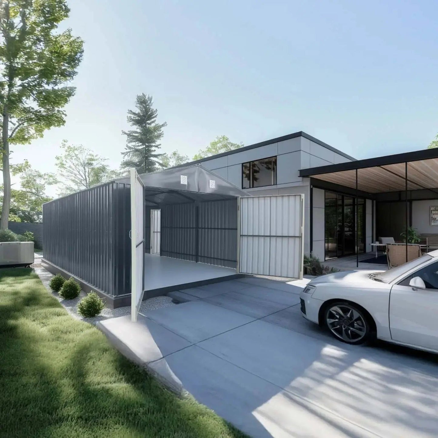 Pro Series 13′ x 20′ Metal Garage Shed with Double Front Doors and Side Entry Door, 8’6″ Peak Height TMG-MS1320B