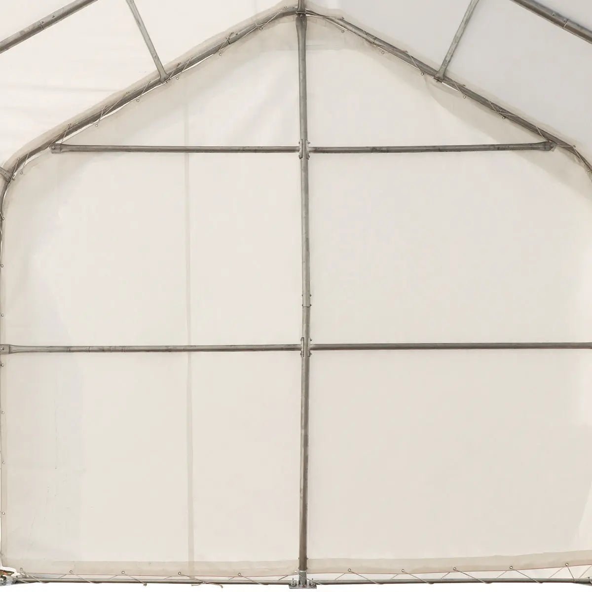 15’ x 25’ RV/Motorhome Storage Shelter, 17 oz PVC Fabric Cover, Front Roll-Up Door, Enclosed Rear Wall, 3-Layer Galvanized Steel Frame, 10’ Straight Sidewalls, TMG-ST1525