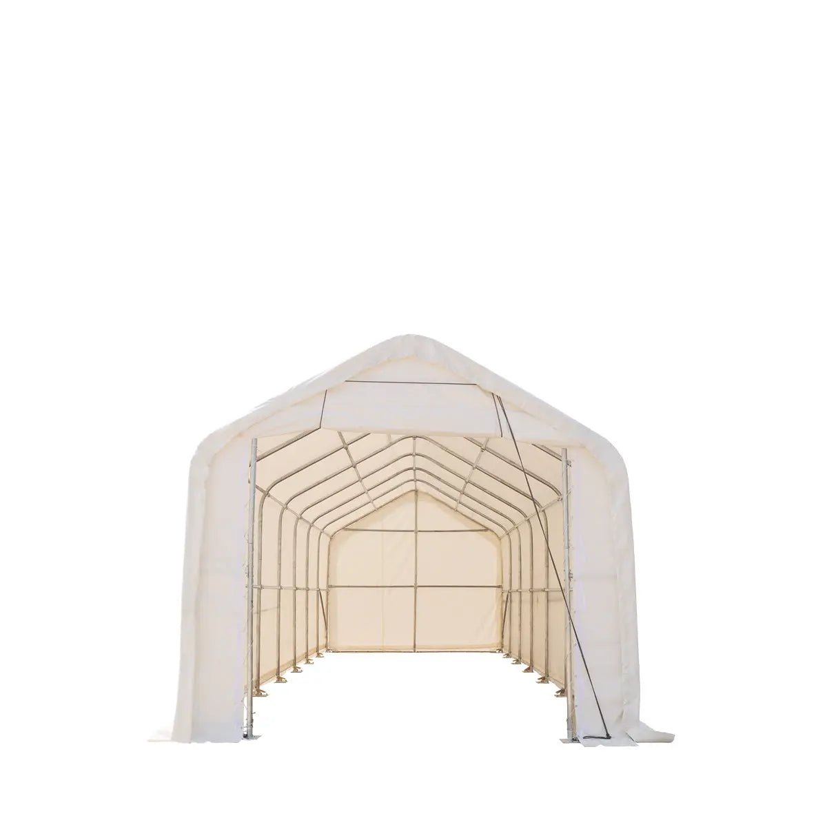 15’ x 35’ RV/Motorhome Storage Shelter, 17 oz PVC Fabric Cover, Front Roll-Up Door, Enclosed Rear Wall, 3-Layer Galvanized Steel Frame, 10’ Straight Sidewalls, TMG-ST1535