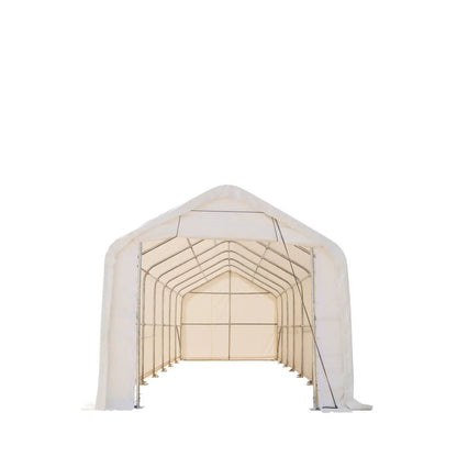 15’ x 35’ RV/Motorhome Storage Shelter, 17 oz PVC Fabric Cover, Front Roll-Up Door, Enclosed Rear Wall, 3-Layer Galvanized Steel Frame, 10’ Straight Sidewalls, TMG-ST1535