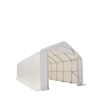 15’ x 35’ RV/Motorhome Storage Shelter, 17 oz PVC Fabric Cover, Front Roll-Up Door, Enclosed Rear Wall, 3-Layer Galvanized Steel Frame, 10’ Straight Sidewalls, TMG-ST1535