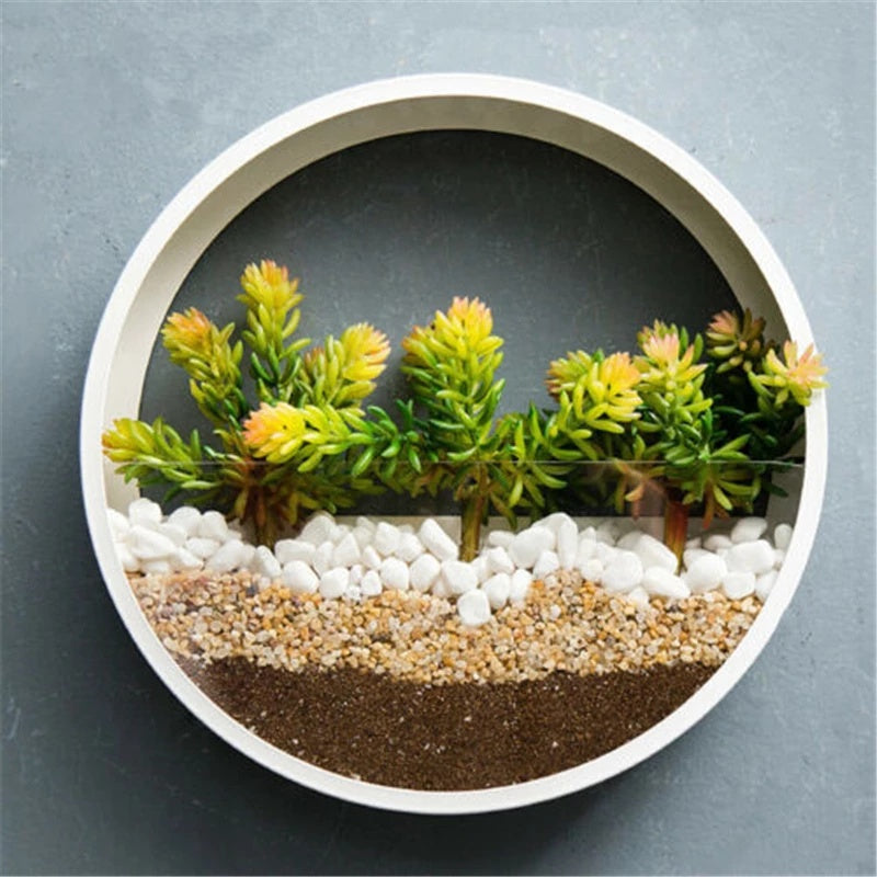 Round Iron Wall Vase Hanging Planter for Flowers and Succulents – Decorative Wall Art Flower Pot