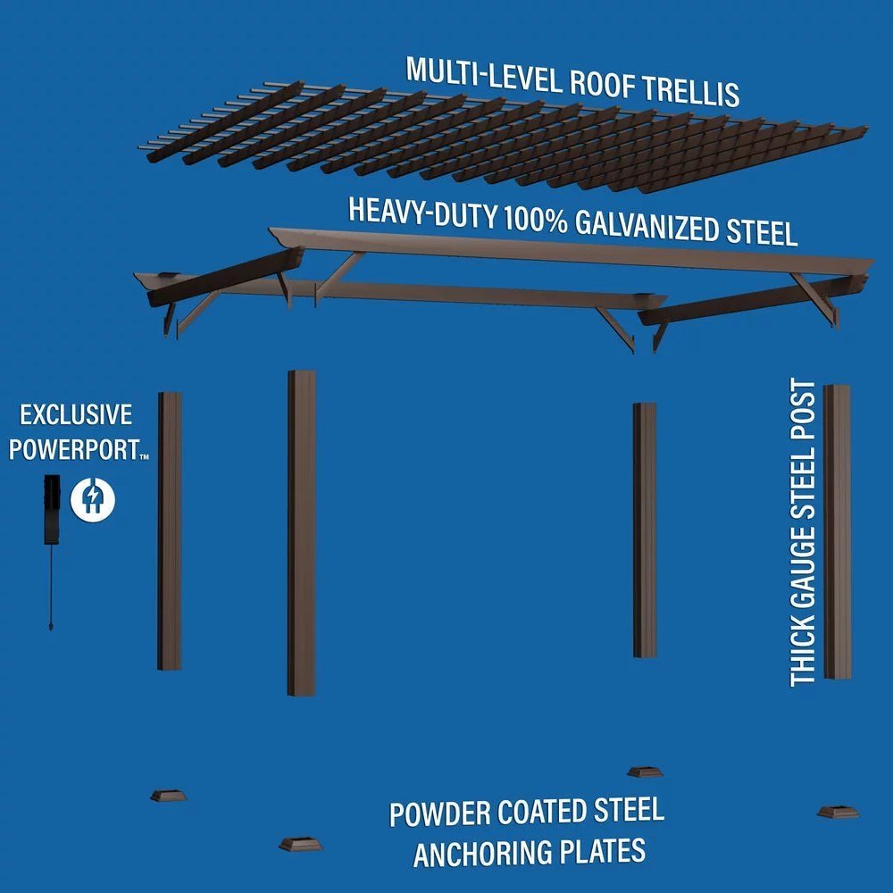 16X12 ASHFORD TRADITIONAL STEEL PERGOLA WITH SAIL SHADE SOFT CANOPY