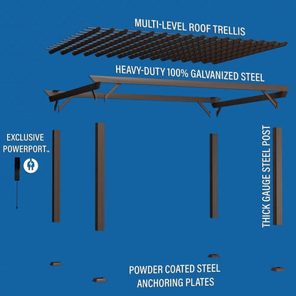 16X12 ASHFORD TRADITIONAL STEEL PERGOLA WITH SAIL SHADE SOFT CANOPY