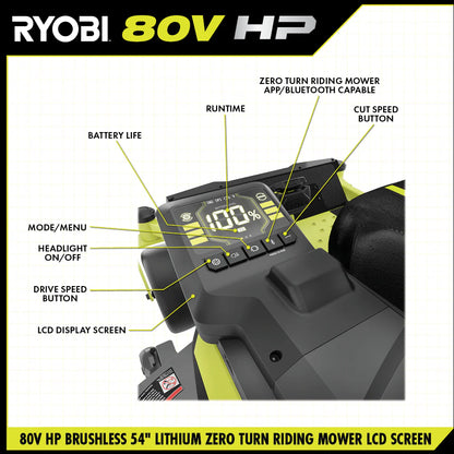 80V Max HP Lithium 54″ Brushless Electric Zero Turn Lawn Mower