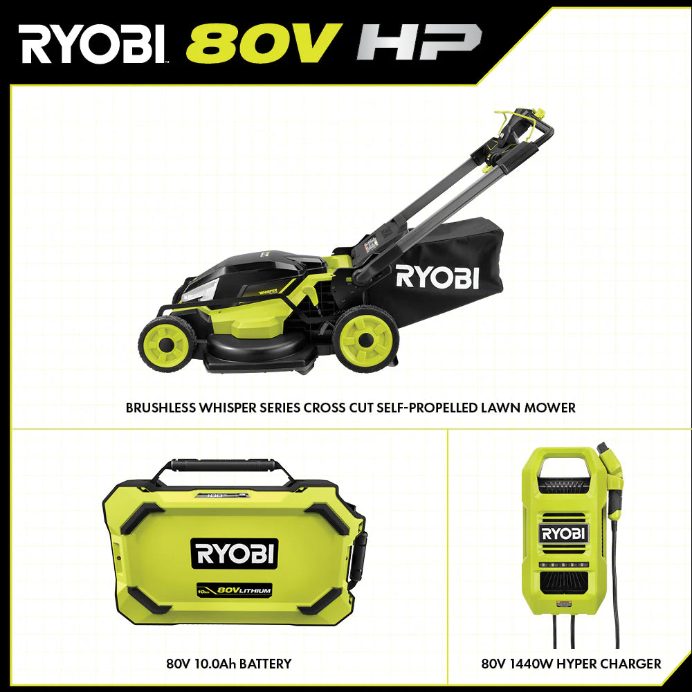 RYOBI 80v Hp brushless 30″ self-propelled dual-blade lawn mower kit