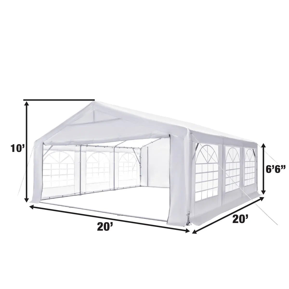 20′ x 20′ Heavy Duty Outdoor Party Tent with Removable Sidewalls and Roll-Up Doors, PE tarpaulin fabric, 6’6″ Overhead, 10’ Peak Ceiling, TMG-PT2020F
