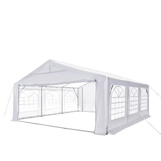 20′ x 20′ Heavy Duty Outdoor Party Tent with Removable Sidewalls and Roll-Up Doors, PE tarpaulin fabric, 6’6″ Overhead, 10’ Peak Ceiling, TMG-PT2020F