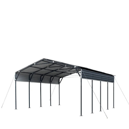 20’ x 20’ Metal Shed Carport, 10’ Open Sidewalls, 400 Sq-Ft, 27 GA Corrugated Panels, TMG-MSC2020