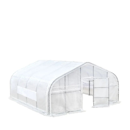 20’ x 20’ Tunnel Greenhouse Grow Tent w/12 Mil Ripstop Leno Mesh Cover, Cold Frame, Roll-up Windows, Peak Ceiling Roof, TMG-GH2020