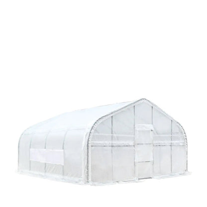 20’ x 20’ Tunnel Greenhouse Grow Tent w/12 Mil Ripstop Leno Mesh Cover, Cold Frame, Roll-up Windows, Peak Ceiling Roof, TMG-GH2020
