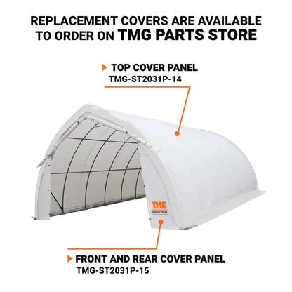 20′ x 30′ Arch Wall Peak Ceiling Storage Shelter with Heavy Duty 11 oz PE Cover & Drive Through Doors, TMG-ST2031P (Previously ST2030P)