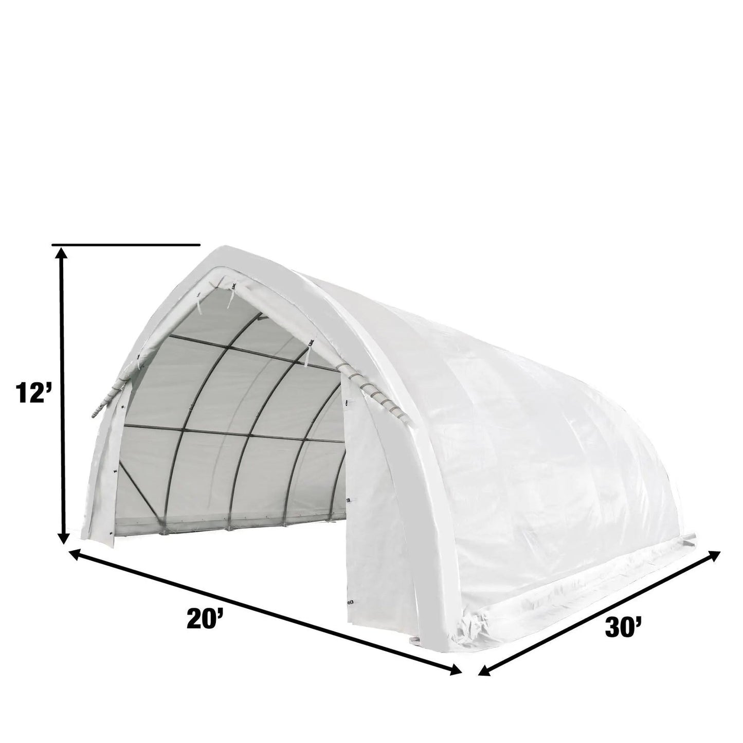 20′ x 30′ Arch Wall Peak Ceiling Storage Shelter with Heavy Duty 17 oz PVC Cover & Drive Through Doors, TMG-ST2031PV(Previously ST2030PV)