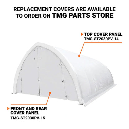 20′ x 30′ Arch Wall Peak Ceiling Storage Shelter with Heavy Duty 17 oz PVC Cover & Drive Through Doors, TMG-ST2031PV(Previously ST2030PV)