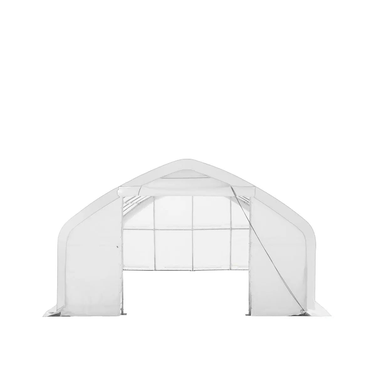 20′ x 30′ Straight Wall Peak Ceiling Storage Shelter with Heavy Duty 11 oz PE Cover & Drive Through Door, TMG-ST2031E