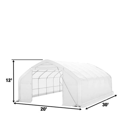 20′ x 30′ Straight Wall Peak Ceiling Storage Shelter with Heavy Duty 11 oz PE Cover & Drive Through Door, TMG-ST2031E