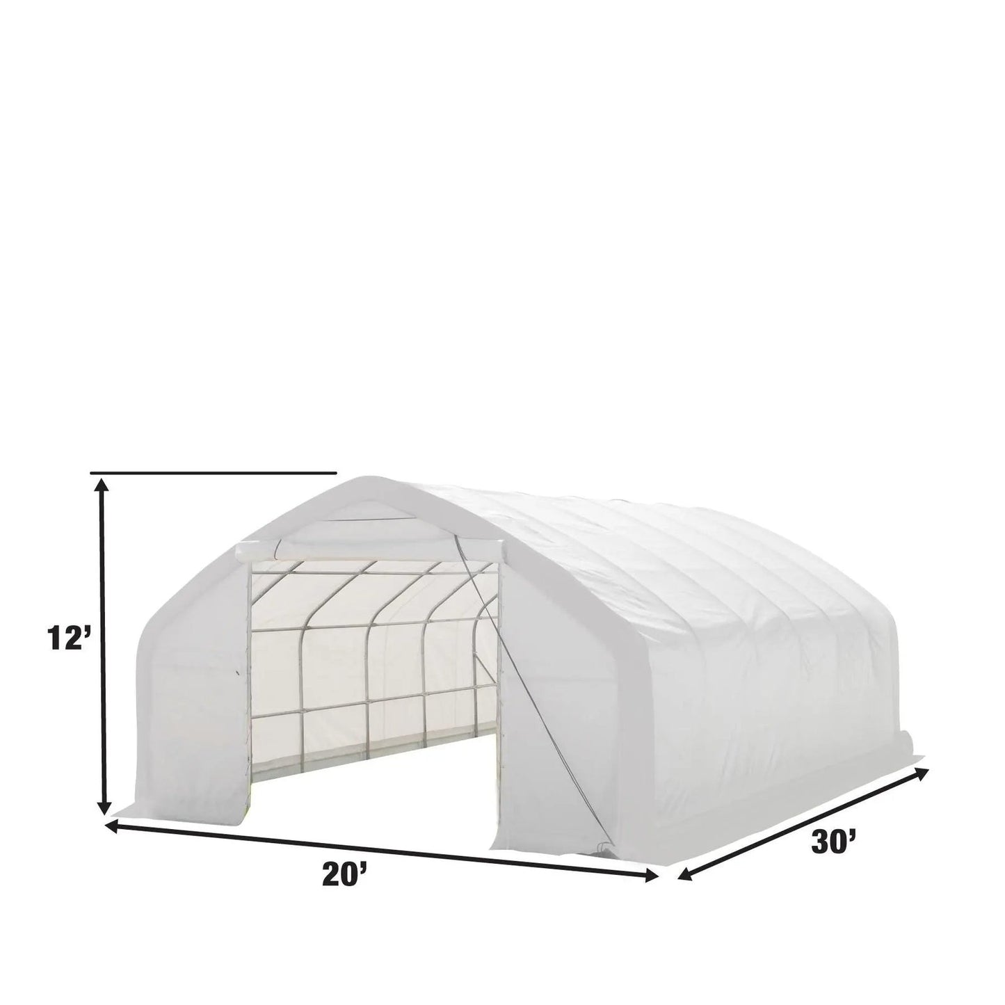 20′ x 30′ Straight Wall Peak Ceiling Storage Shelter with Heavy Duty 17 oz PVC Cover & Drive Through Door, TMG-ST2031V (Previously ST2030V)