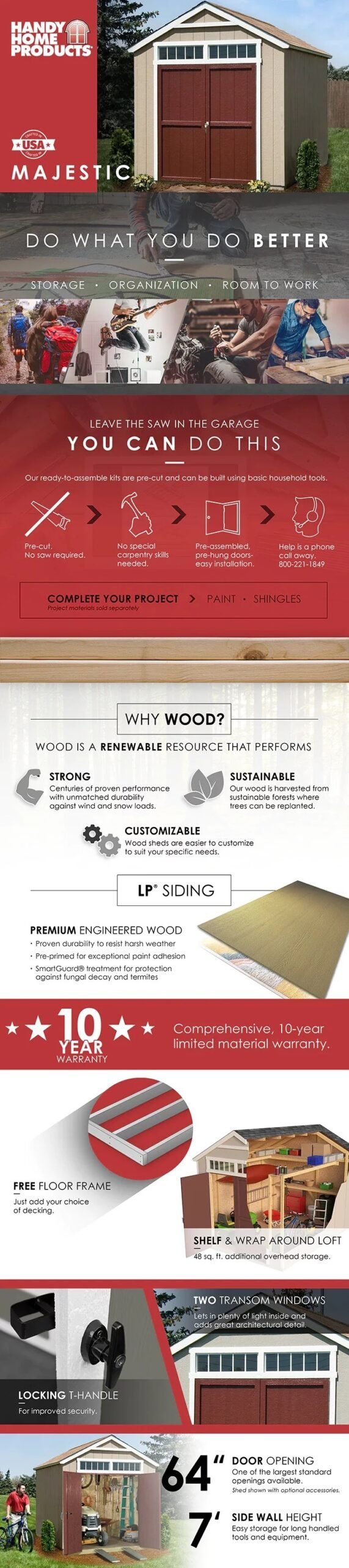 Majestic 8 ft. x 12 ft. Wood Storage Shed