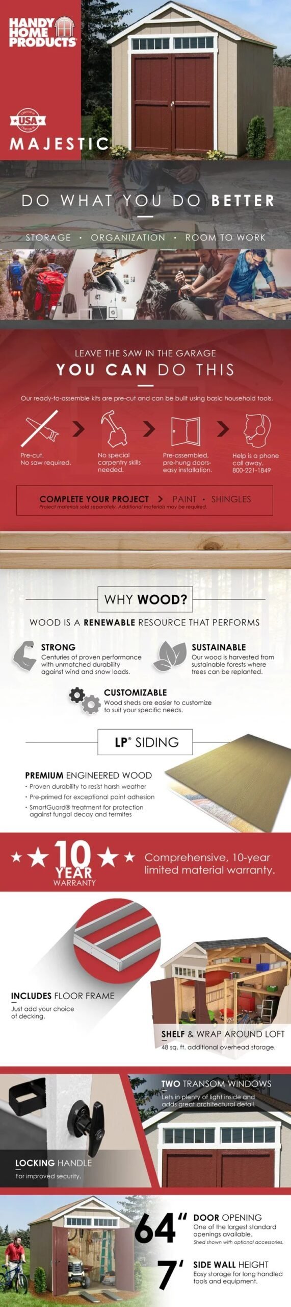 Majestic 8 ft. x 12 ft. Wood Storage Shed