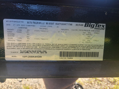 7X20 Big Tex Tandem Axle Pipe Top Black Utility Trailer (10PI-20BK4HDIR)
