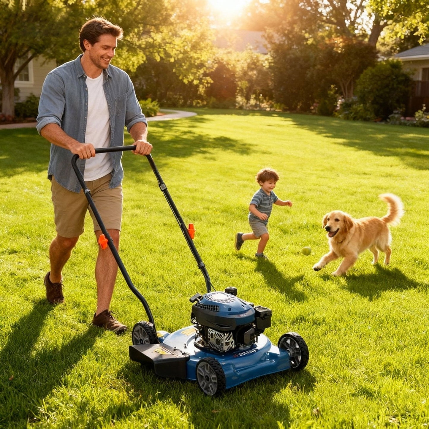 SENIX 18 in. Gas Push Lawn Mower, 144cc 4-Cycle with Side Discharge