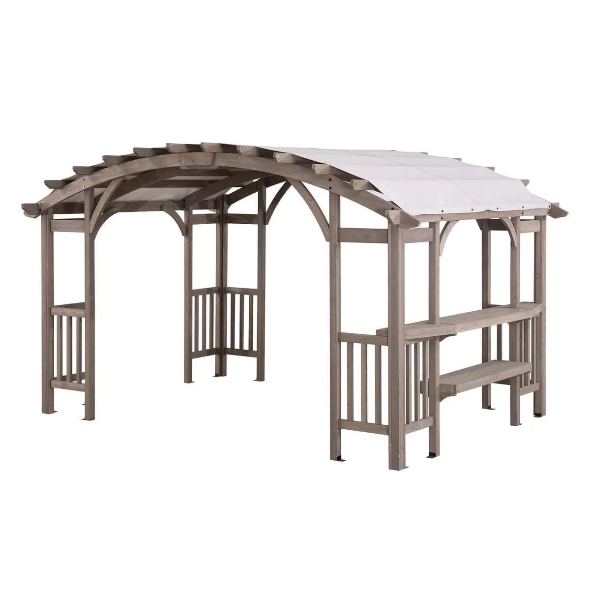 SummerCove 10 ft. x 14 ft. Light Gray Cedar Frame Arched Pergola with Shelves