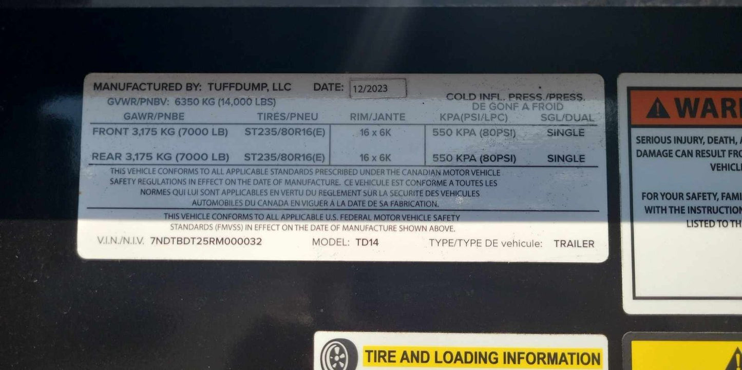 14 Foot Tuff Dump with Spreader Gate Gray Dump Trailer (TD-14S)