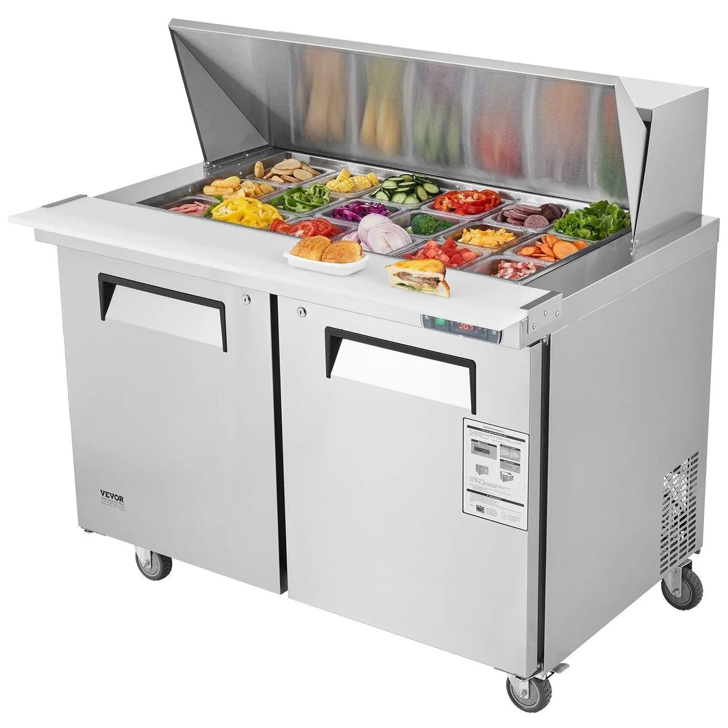 48-Inch  Commercial Sandwich Salad Prep Table with Dual Doors 12.9 Cu.ft Refrigerator, DOBA-FZPT13