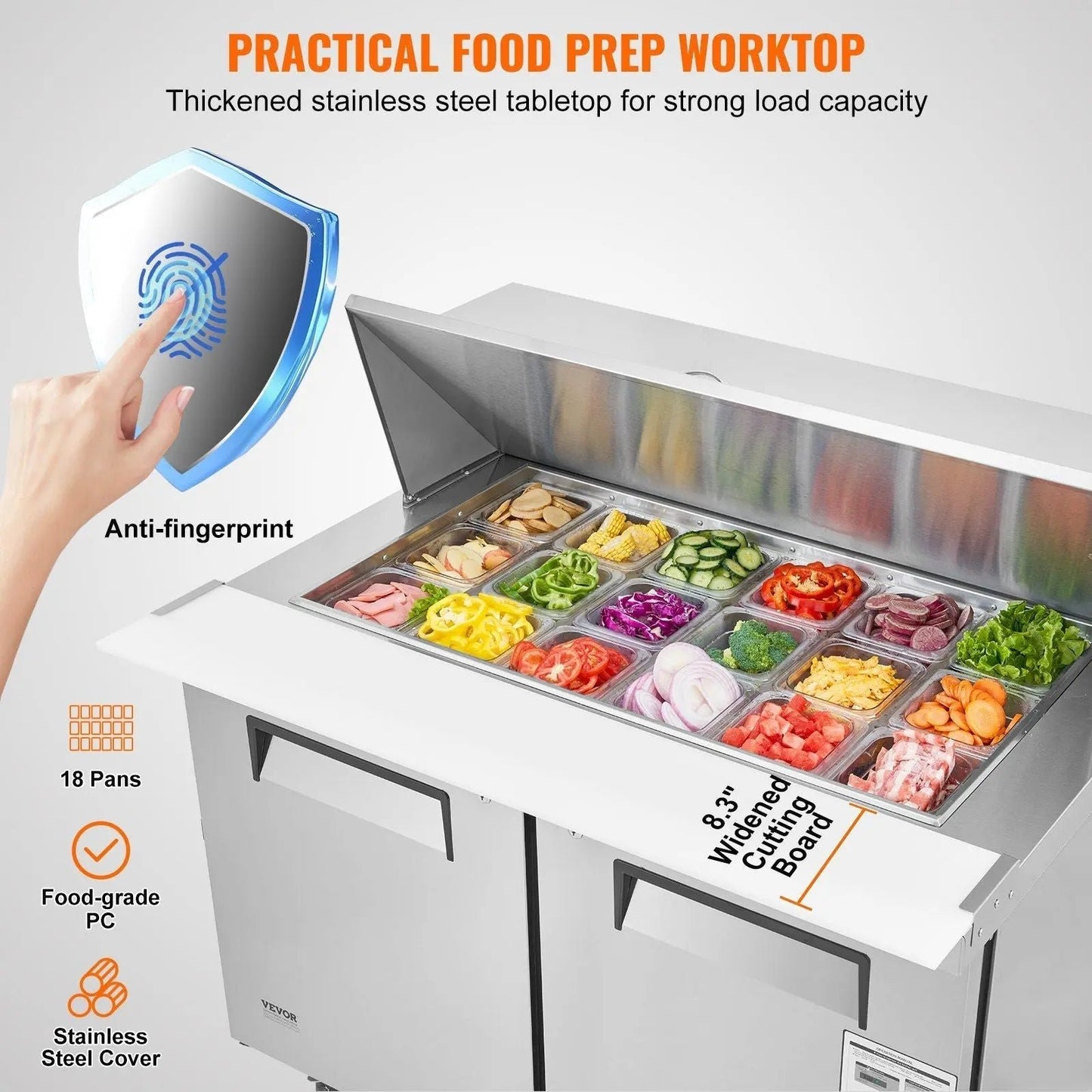 48-Inch  Commercial Sandwich Salad Prep Table with Dual Doors 12.9 Cu.ft Refrigerator, DOBA-FZPT13