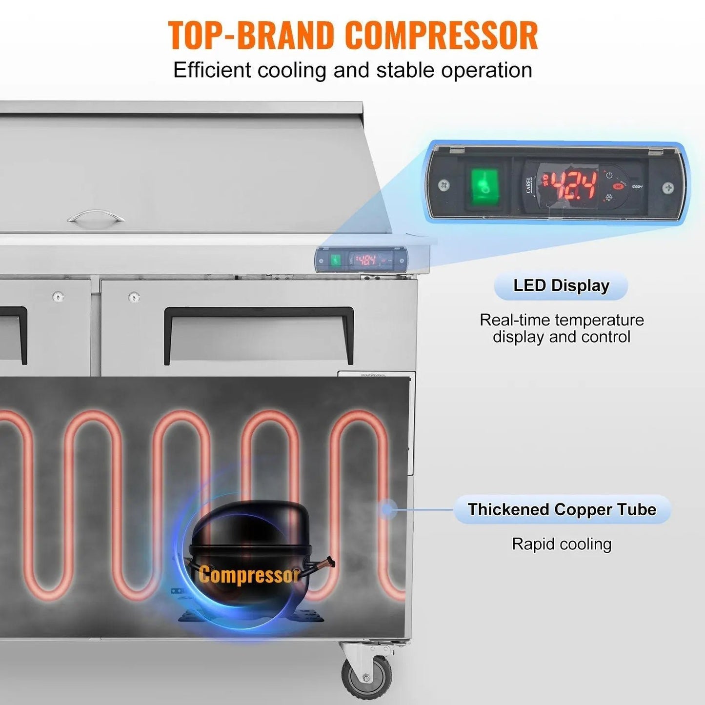 48-Inch  Commercial Sandwich Salad Prep Table with Dual Doors 12.9 Cu.ft Refrigerator, DOBA-FZPT13