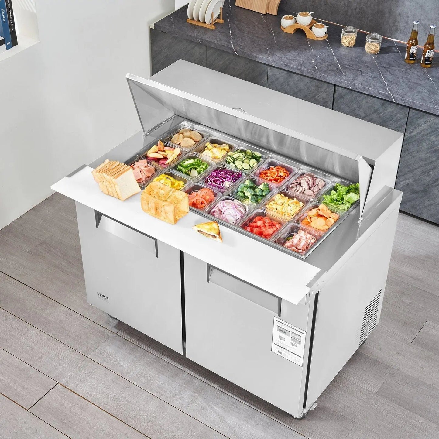 48-Inch  Commercial Sandwich Salad Prep Table with Dual Doors 12.9 Cu.ft Refrigerator, DOBA-FZPT13