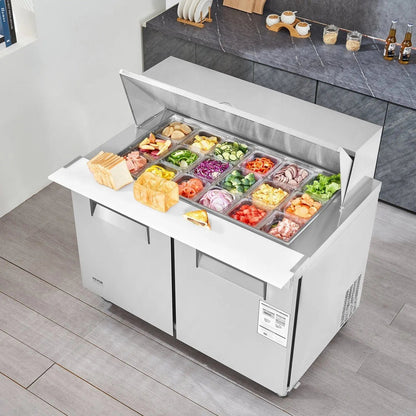 48-Inch  Commercial Sandwich Salad Prep Table with Dual Doors 12.9 Cu.ft Refrigerator, DOBA-FZPT13