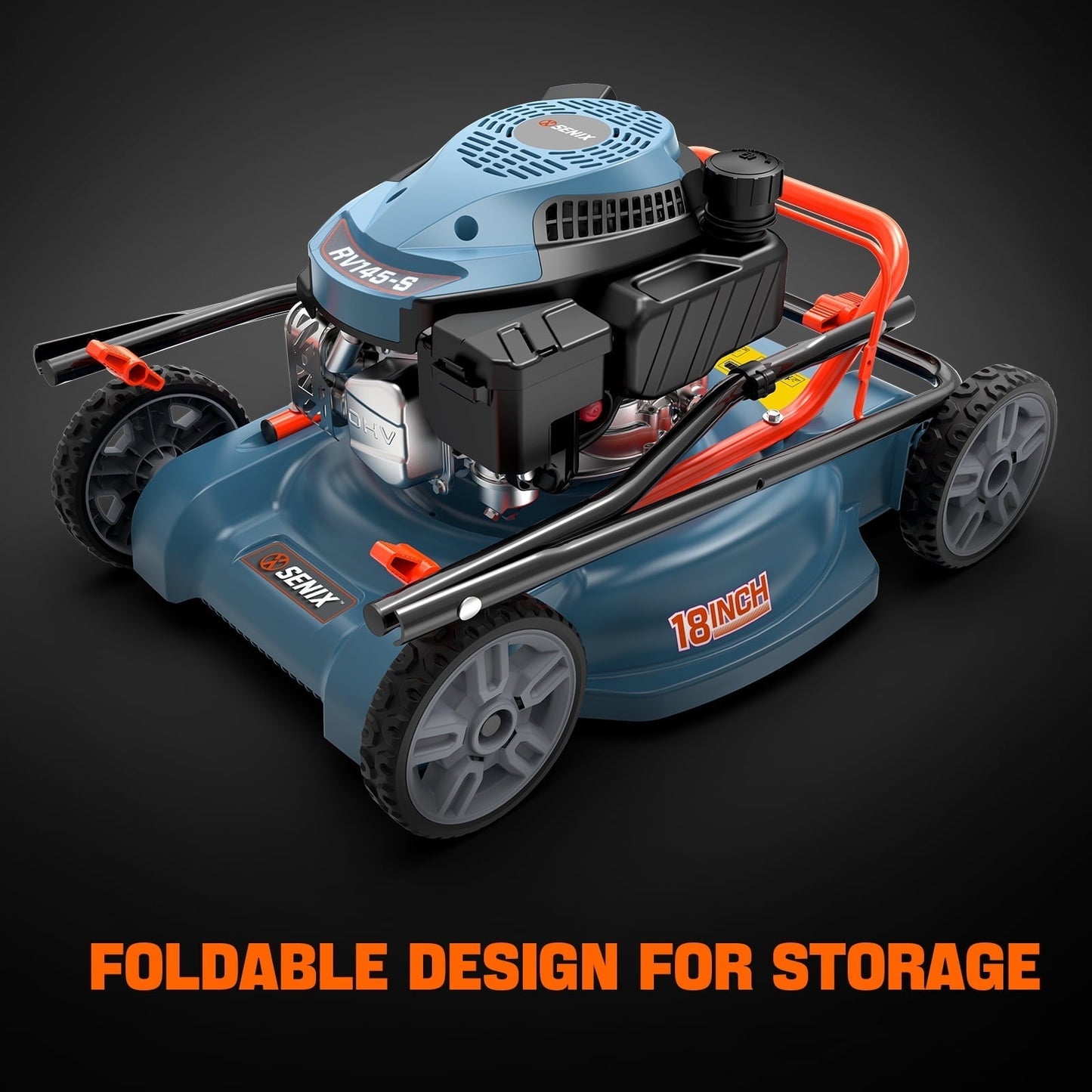 SENIX 18 in. Gas Push Lawn Mower, 144cc 4-Cycle with Side Discharge