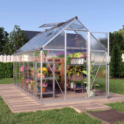 6’ x 12’ Crystal Clear Greenhouse, Aluminum Frame, Integrated Gutter System, Roof Vents, TMG-GH612