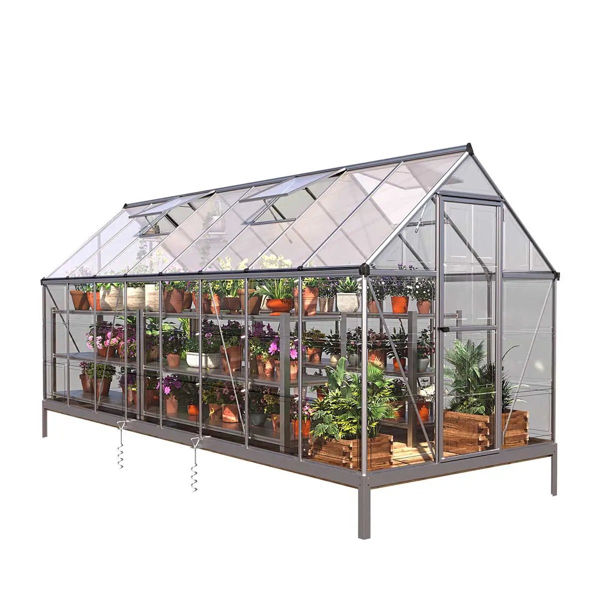 6’ x 16’ Crystal Clear Greenhouse, Aluminum Frame, Integrated Gutter System, Roof Vents, TMG-GH616