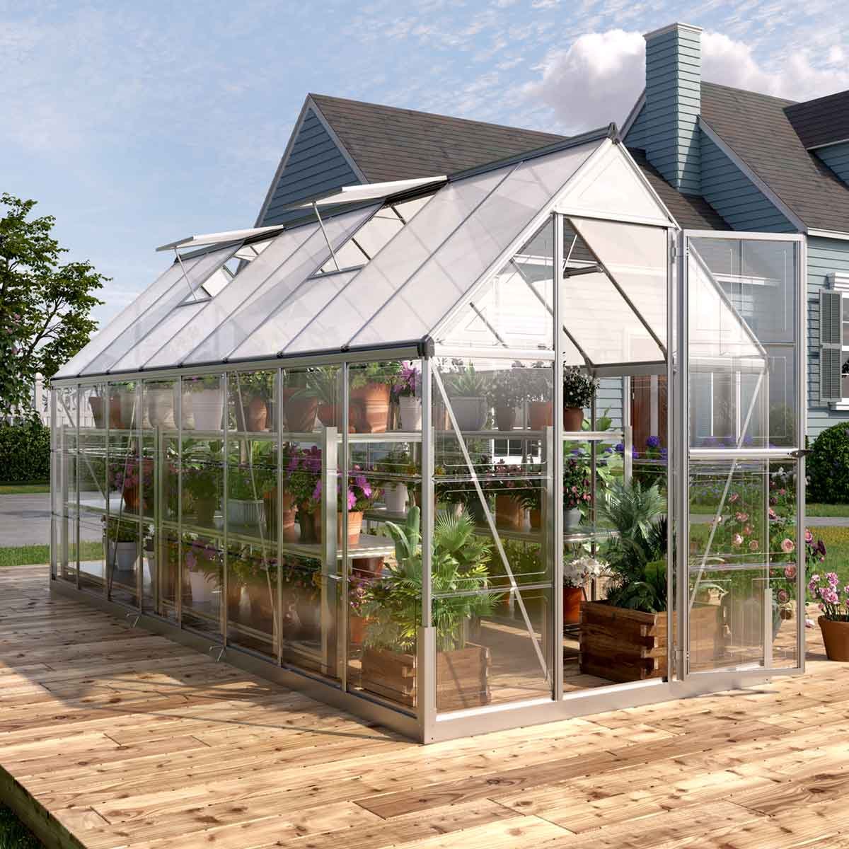 6’ x 16’ Crystal Clear Greenhouse, Aluminum Frame, Integrated Gutter System, Roof Vents, TMG-GH616