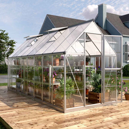 6’ x 16’ Crystal Clear Greenhouse, Aluminum Frame, Integrated Gutter System, Roof Vents, TMG-GH616