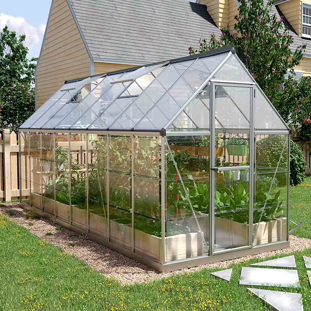 6’ x 16’ Crystal Clear Greenhouse, Aluminum Frame, Integrated Gutter System, Roof Vents, TMG-GH616