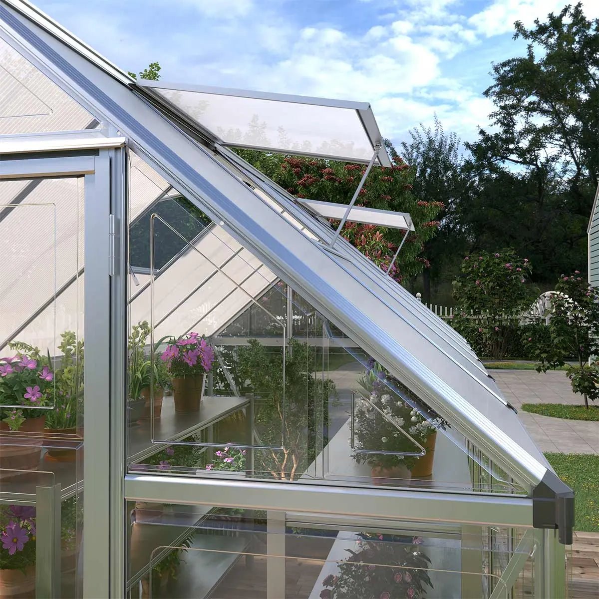 6’ x 16’ Crystal Clear Greenhouse, Aluminum Frame, Integrated Gutter System, Roof Vents, TMG-GH616
