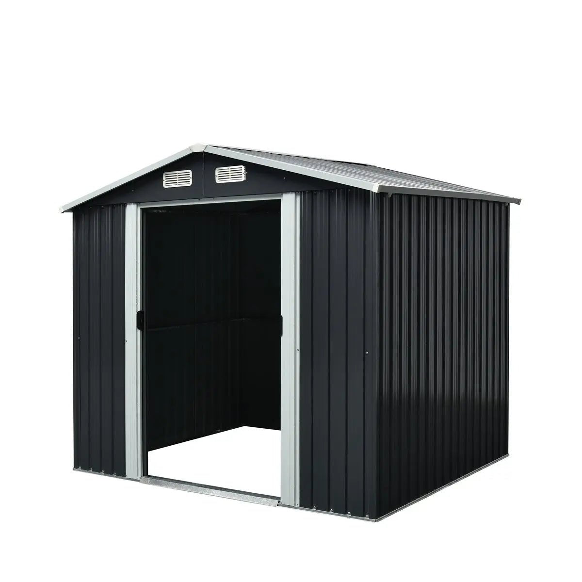 6’ x 8’ Galvanized Apex Roof Metal Shed, 29 GA Corrugated Metal, 67″ Edge Height, TMG-MS0608