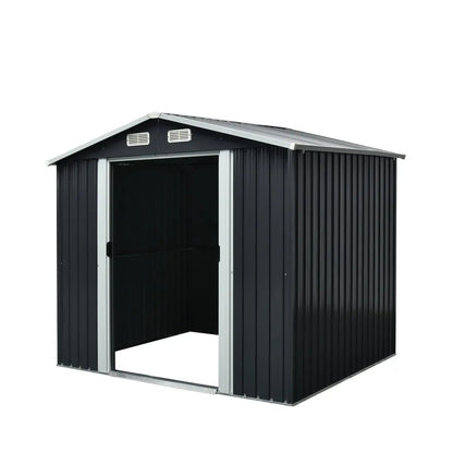 6’ x 8’ Galvanized Apex Roof Metal Shed, 29 GA Corrugated Metal, 67″ Edge Height, TMG-MS0608