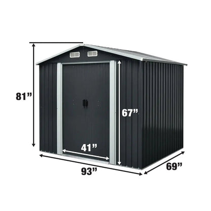 6’ x 8’ Galvanized Apex Roof Metal Shed, 29 GA Corrugated Metal, 67″ Edge Height, TMG-MS0608