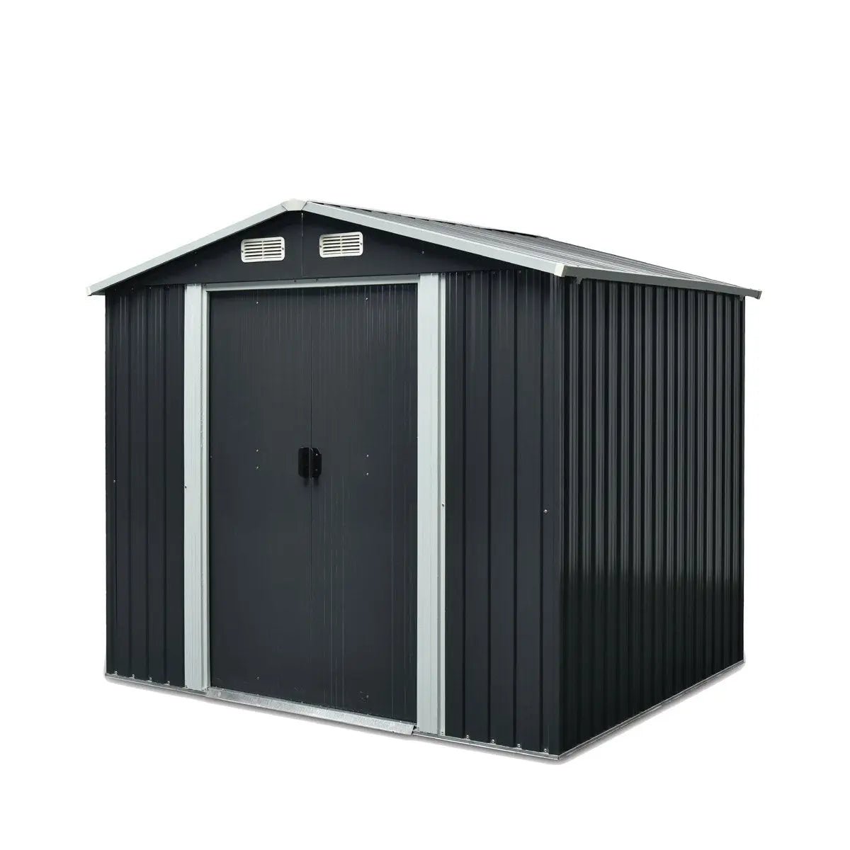 6’ x 8’ Galvanized Apex Roof Metal Shed, 29 GA Corrugated Metal, 67″ Edge Height, TMG-MS0608