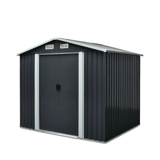 6’ x 8’ Galvanized Apex Roof Metal Shed, 29 GA Corrugated Metal, 67″ Edge Height, TMG-MS0608