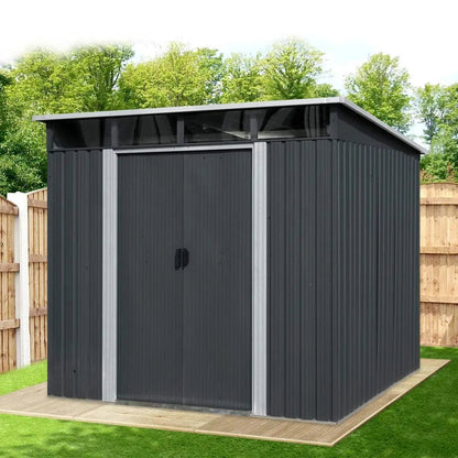 6’ x 8’ Galvanized Metal Pent Shed w/Skylight, 29 GA Corrugated Metal, 80″ Peak Ceiling, TMG-MS0608P