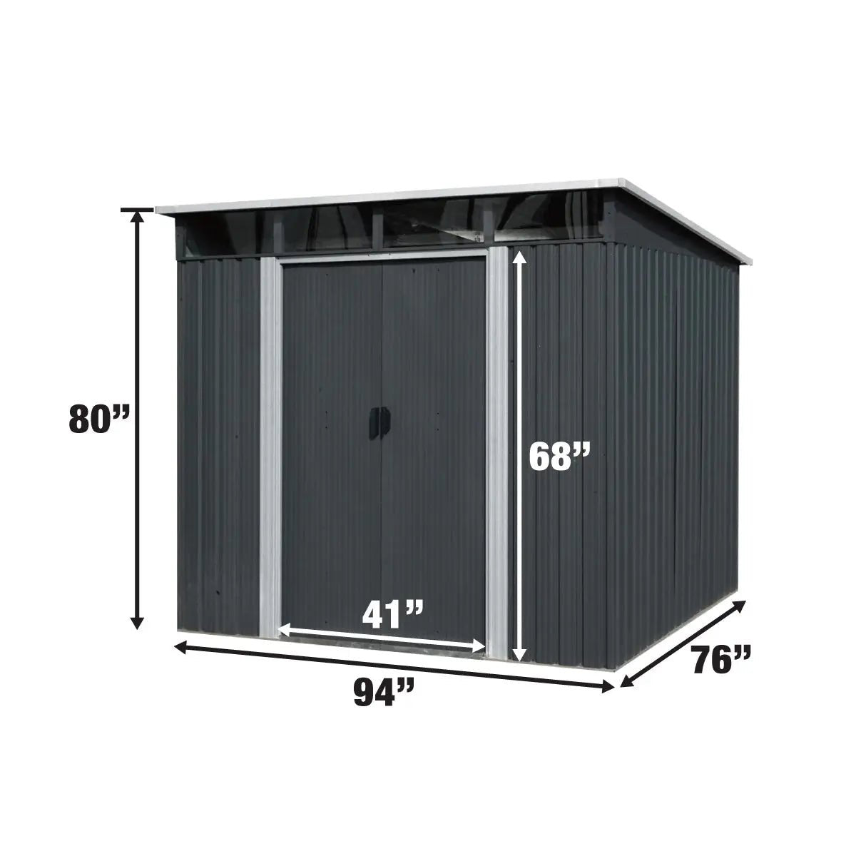 6’ x 8’ Galvanized Metal Pent Shed w/Skylight, 29 GA Corrugated Metal, 80″ Peak Ceiling, TMG-MS0608P
