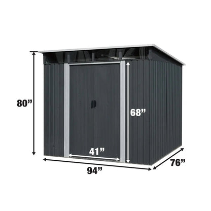 6’ x 8’ Galvanized Metal Pent Shed w/Skylight, 29 GA Corrugated Metal, 80″ Peak Ceiling, TMG-MS0608P