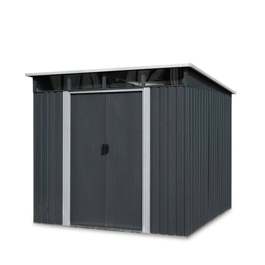 6’ x 8’ Galvanized Metal Pent Shed w/Skylight, 29 GA Corrugated Metal, 80″ Peak Ceiling, TMG-MS0608P